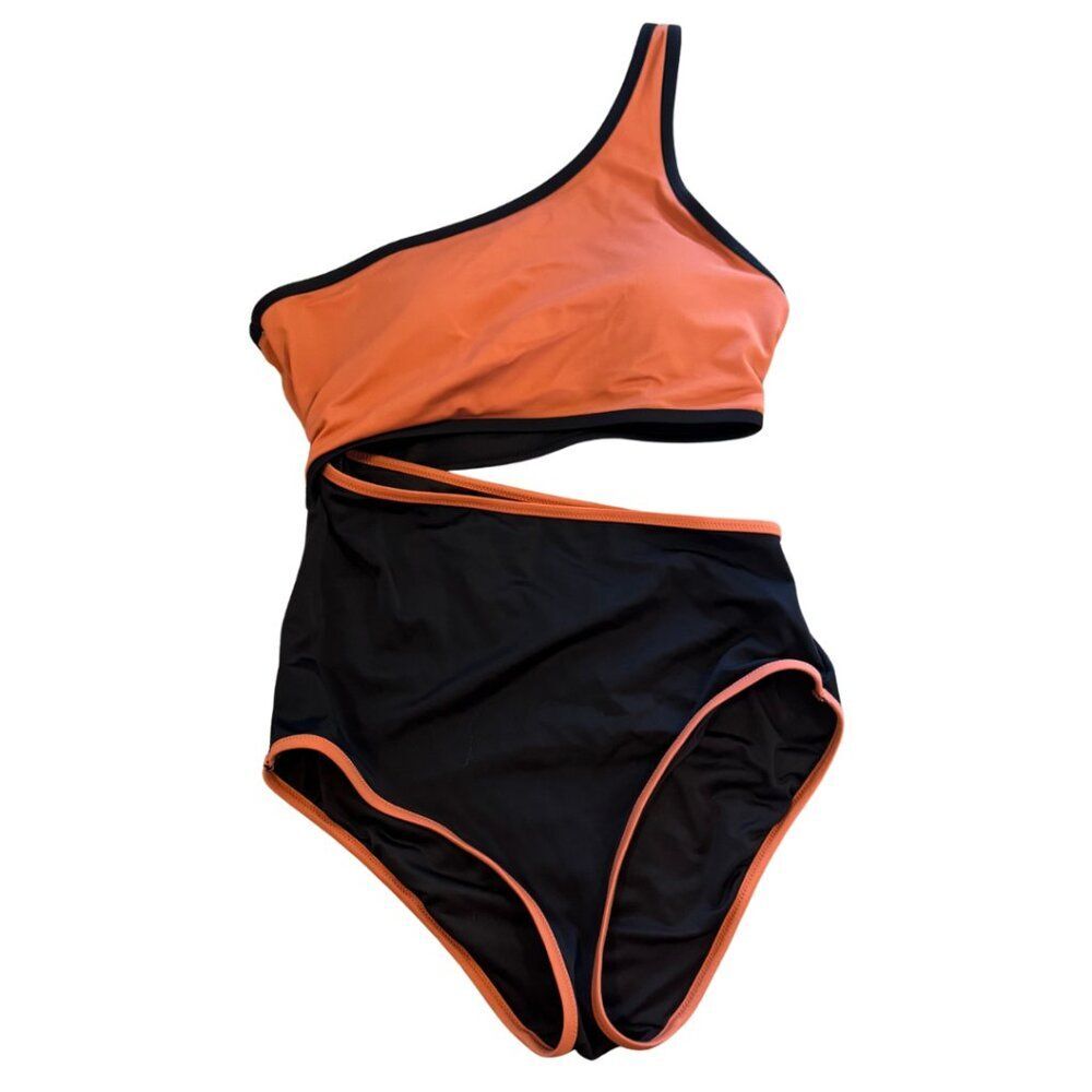 Victoria’s Secret Cut‑Out One‑Piece Swimsuit - Black Orange, Large (L)